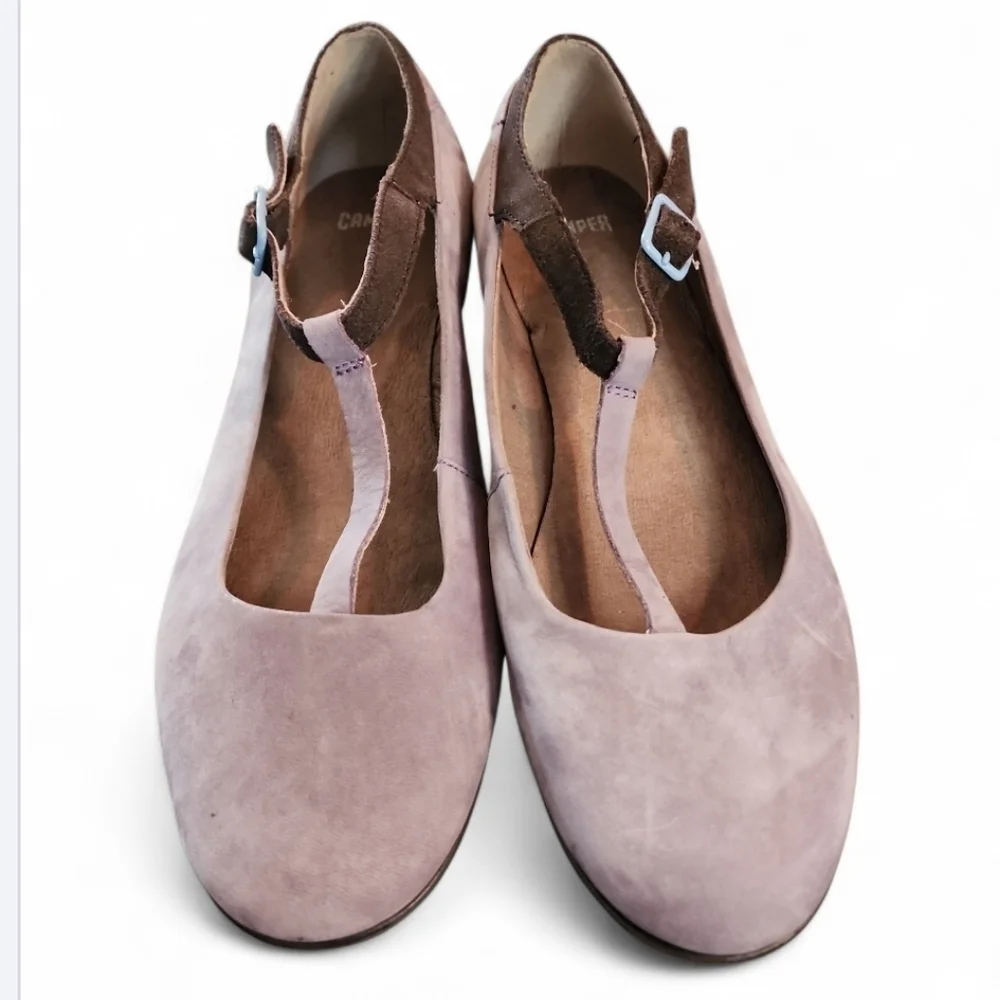 CAMPER Laika MultiColor T-Strap Chunky Platform Shoes Suede Violet Blue Gray